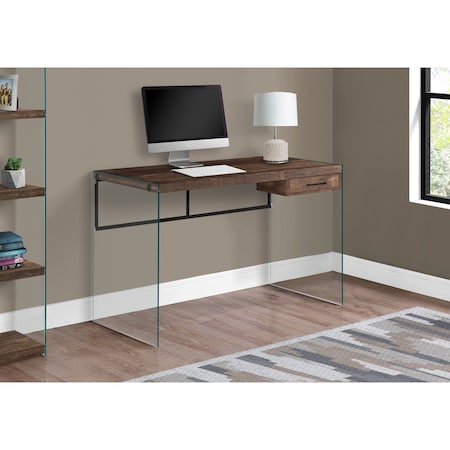 Monarch Specialties Computer Desk, Home Office, Laptop, Storage Drawers, 48"L, Work, Tempered Glass, Brown, Clear I 7444